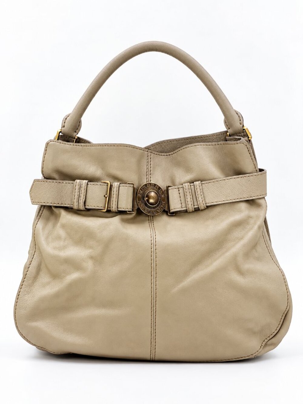 Burberry Beige Leather Hobo Shoulder Bag Belt Detail Vintage Handbag